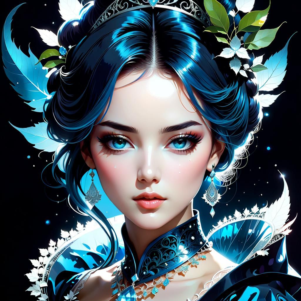 Gorgeous Lady Portrait with Blue Aura, Digital Art