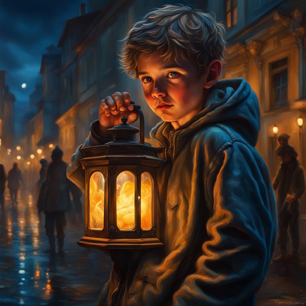 Hyperrealistic Youths with Glowing Rabbit Lanterns