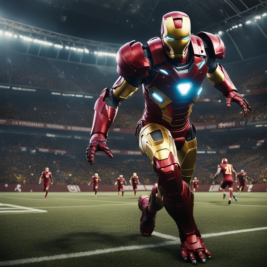 Iron Man Plays Football: Detailed Matte Painting