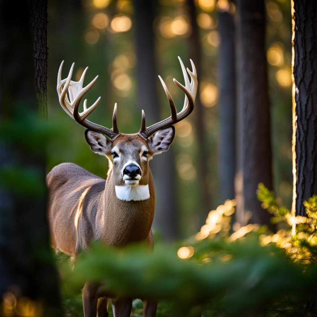 Majestic Whitetail Buck in Evergreen Forest