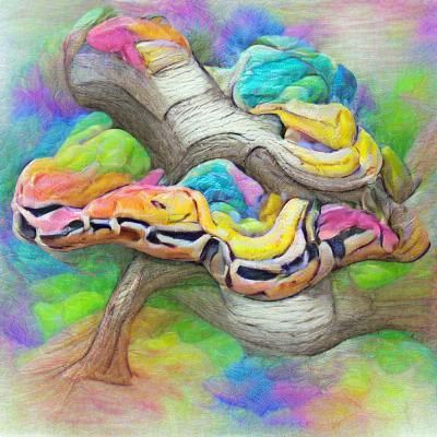 Rainbow Python Perched in Tree
