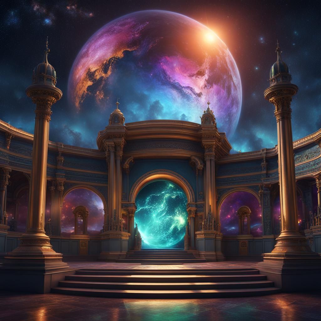 Iridescent Planetarium: Detailed Fantasy Concept Art