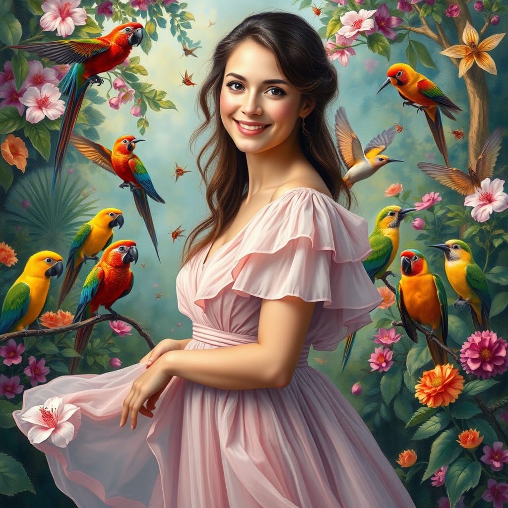 A Serene Woman in a Lush Garden, Inspired by Impressionist M...