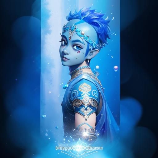 Cute Blue Krishna Boy: Kawaii Cartoon Character