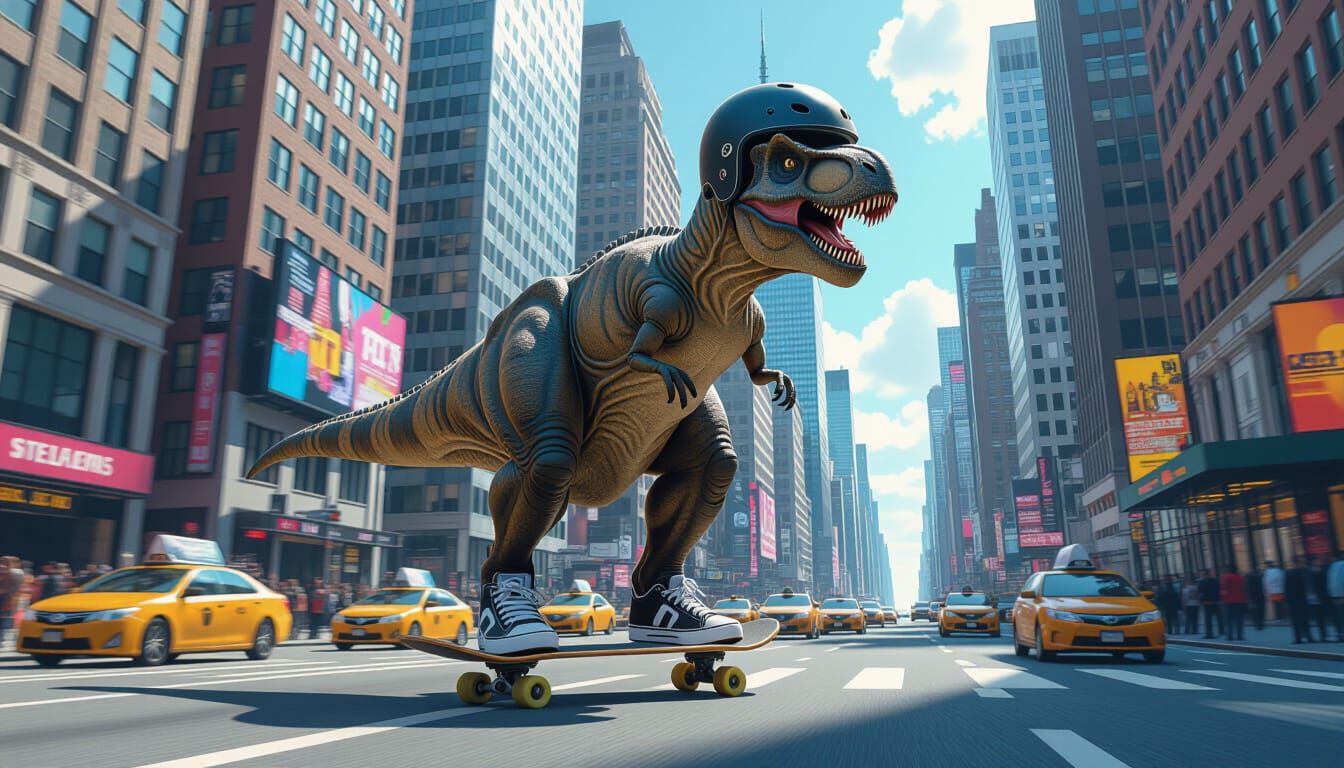 T-Rex Skateboarder in Downtown New York