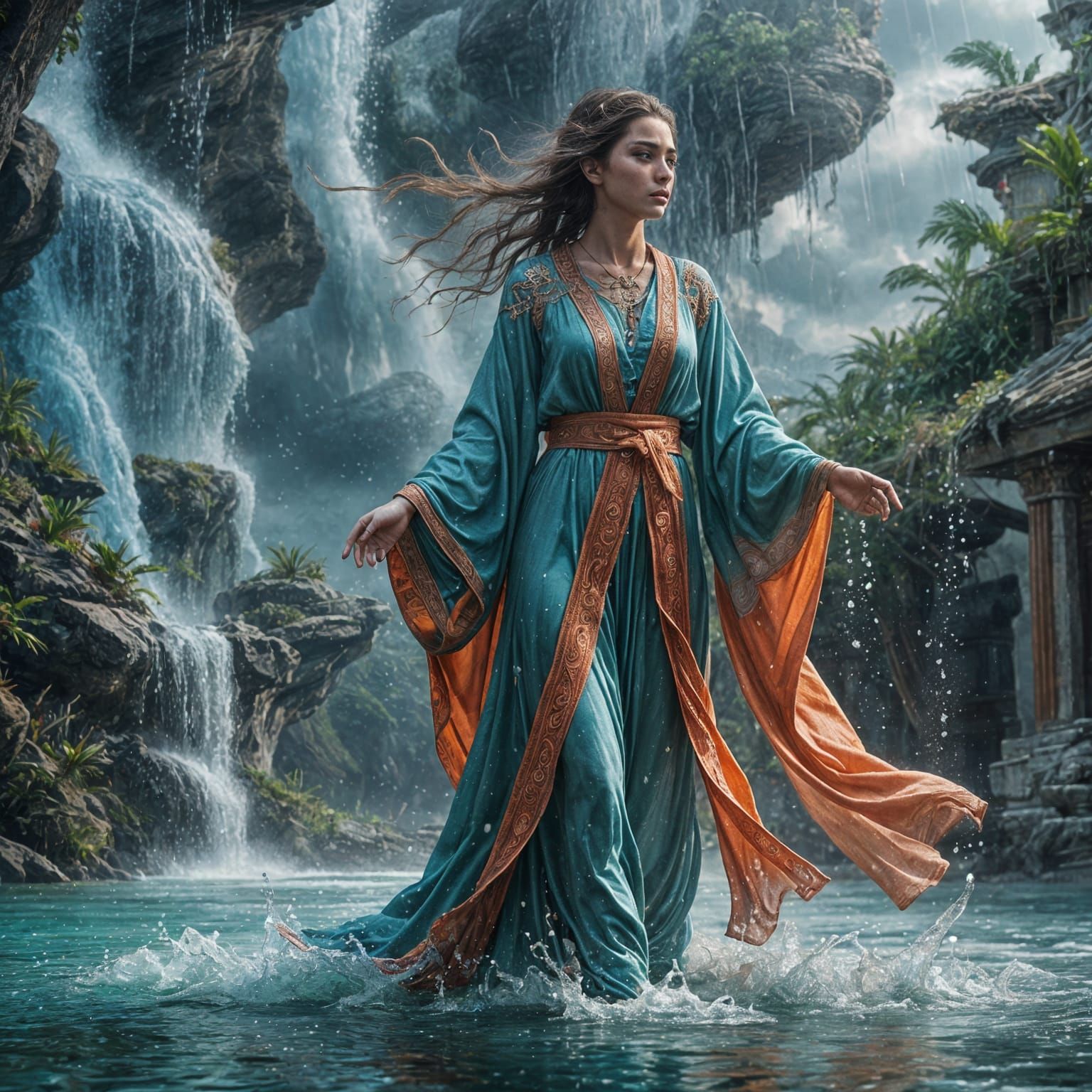 Woman in Water Robes: Fantasy Concept Art