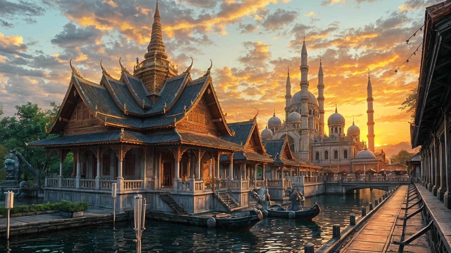 Dark Fantasy Anime Temple Scene at Golden Hour