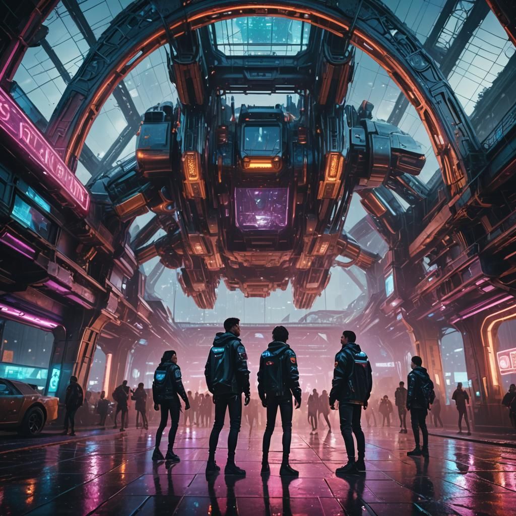 Futuristic Paris Street Scene in Cyberpunk Style