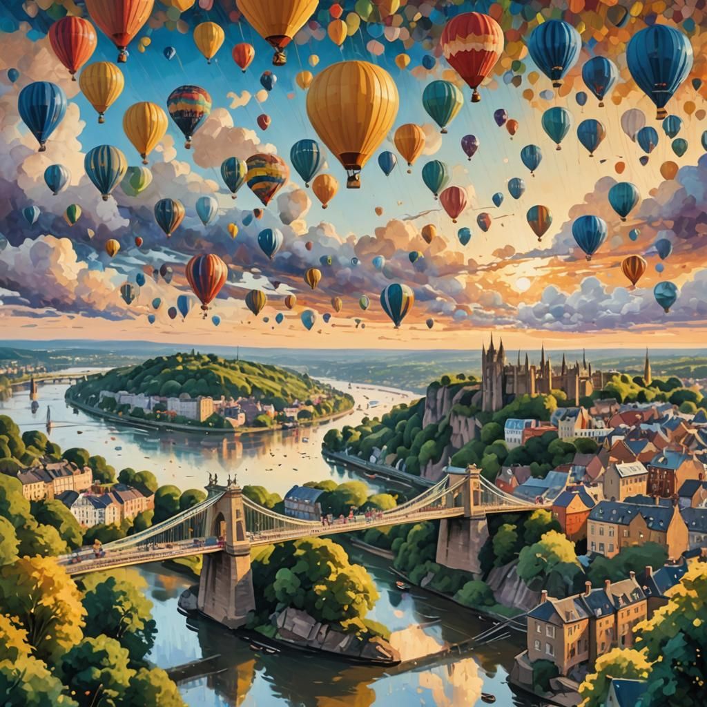 Bristol Bridge Surrounded by Balloons as Impasto Painting