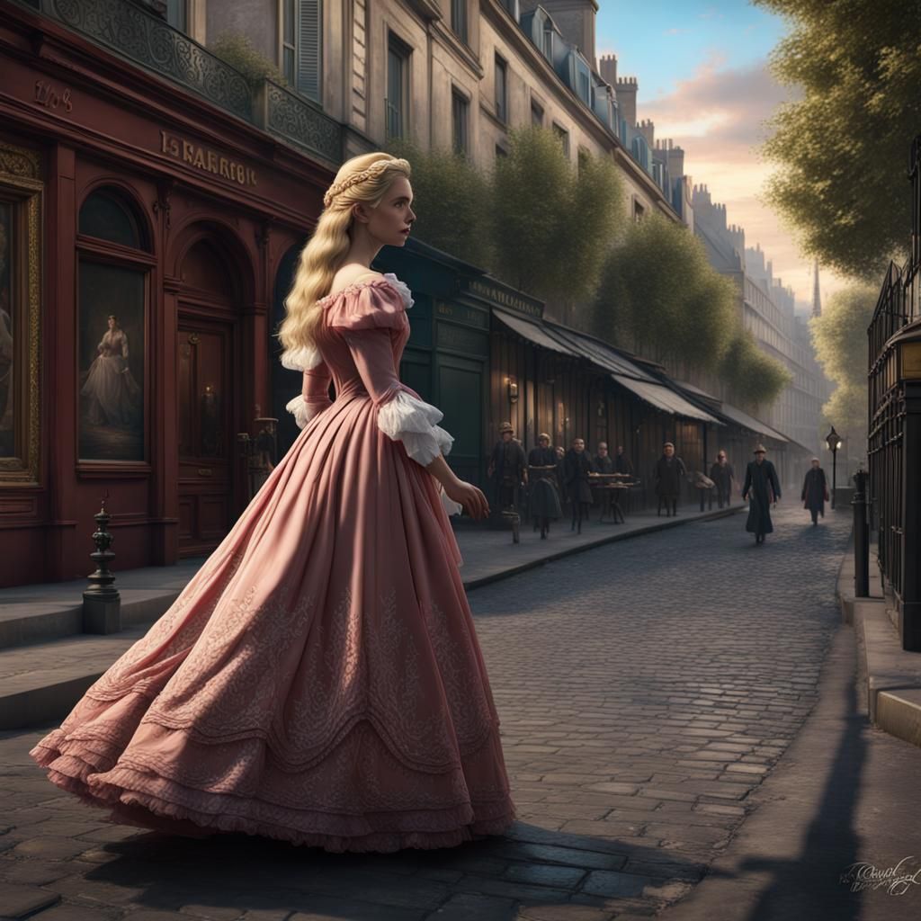 Princess Aurora in Victorian Dress, Paris Street Scene