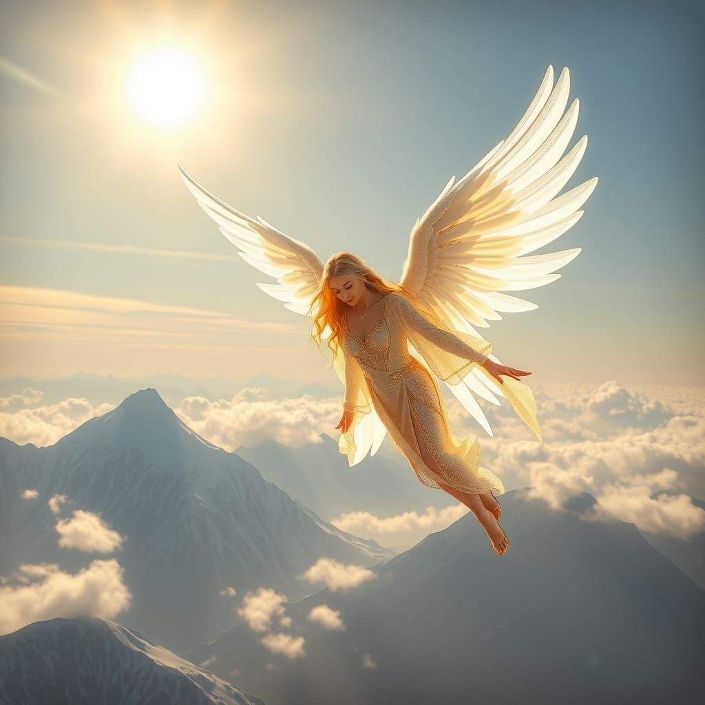 Seraphim Angel Soaring Over Mountains in Matte Painting Styl...