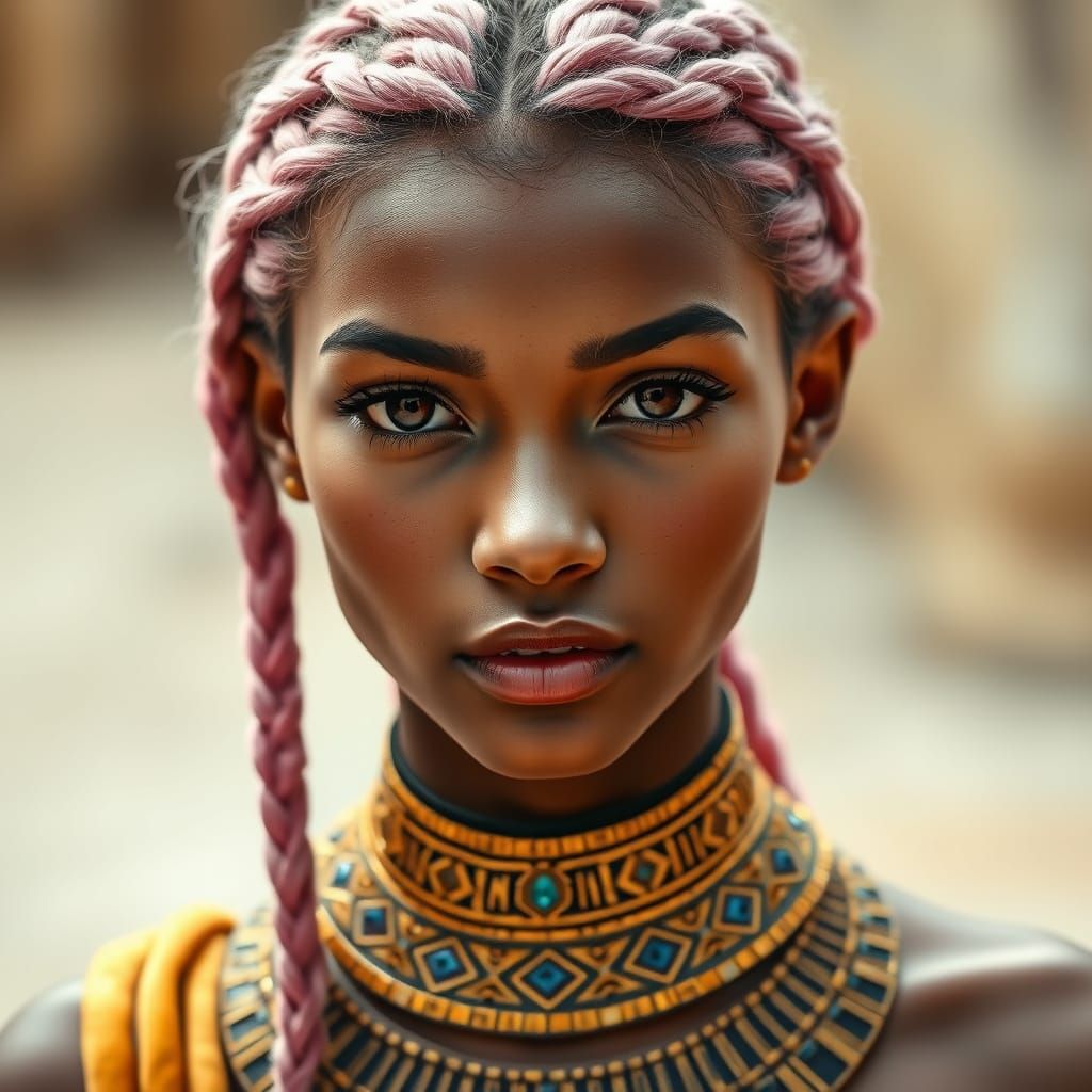 Ancient Egyptian Princess Portrait in Vibrant Pink Hair