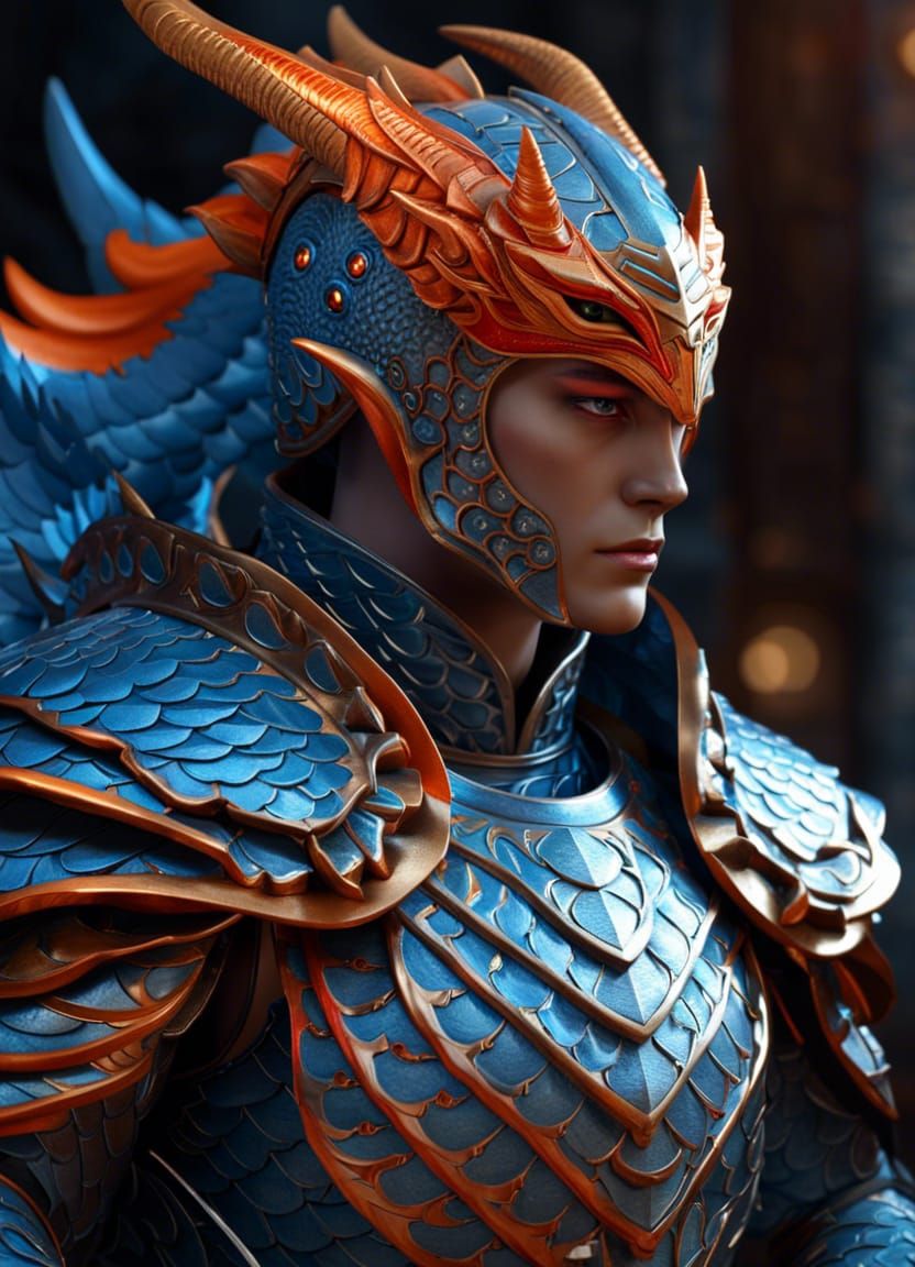 Blue-Skinned Warrior in Dragon Scale Mail