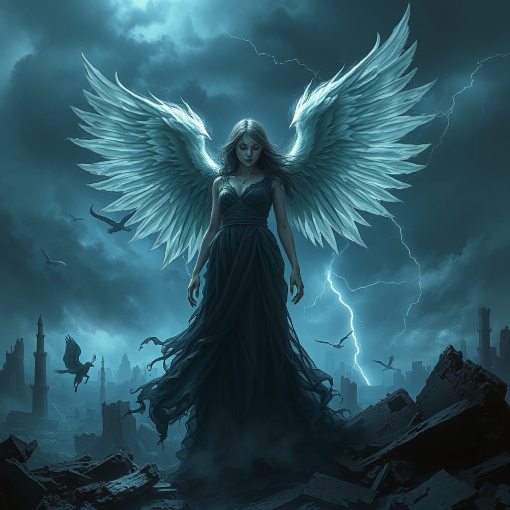 Fallen Angel in Ruins: Dark Fantasy Art