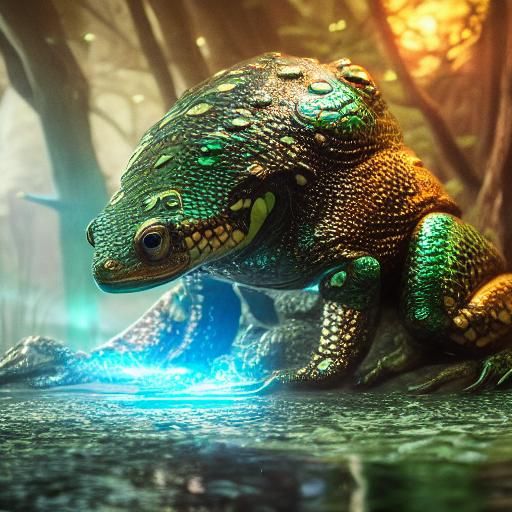 Pangolin-Frog Hybrid Vehicle in Misty Forest