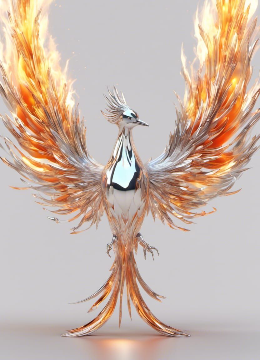 Glass Phoenix Launching in Fiery 3D Render