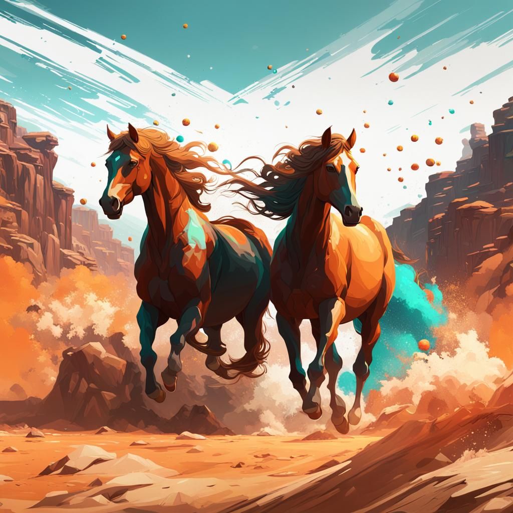 Horses in Dynamic Lighting: Art Nouveau Concept Art