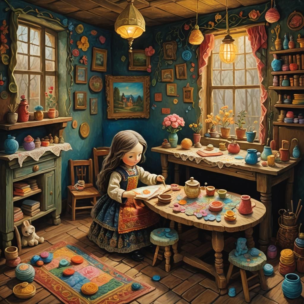 Felt Doll Embroidering: Impasto Storybook Illustration