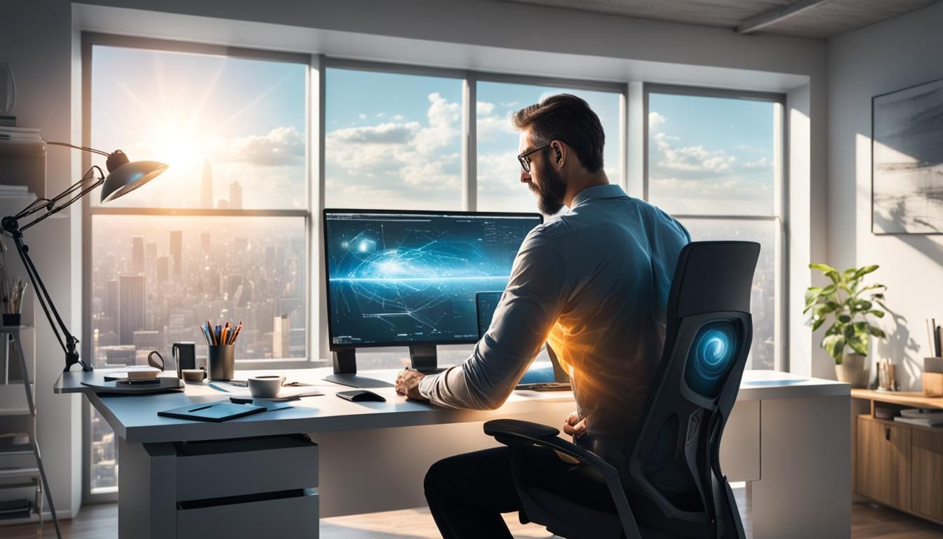 Futuristic Home Office Scene with Father and Daughter