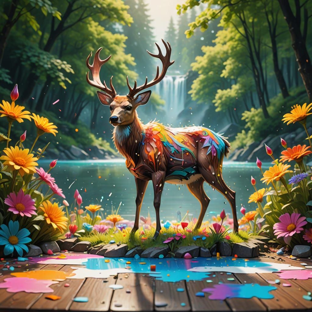 Pencil Tip Explodes into Mist and Deer Art