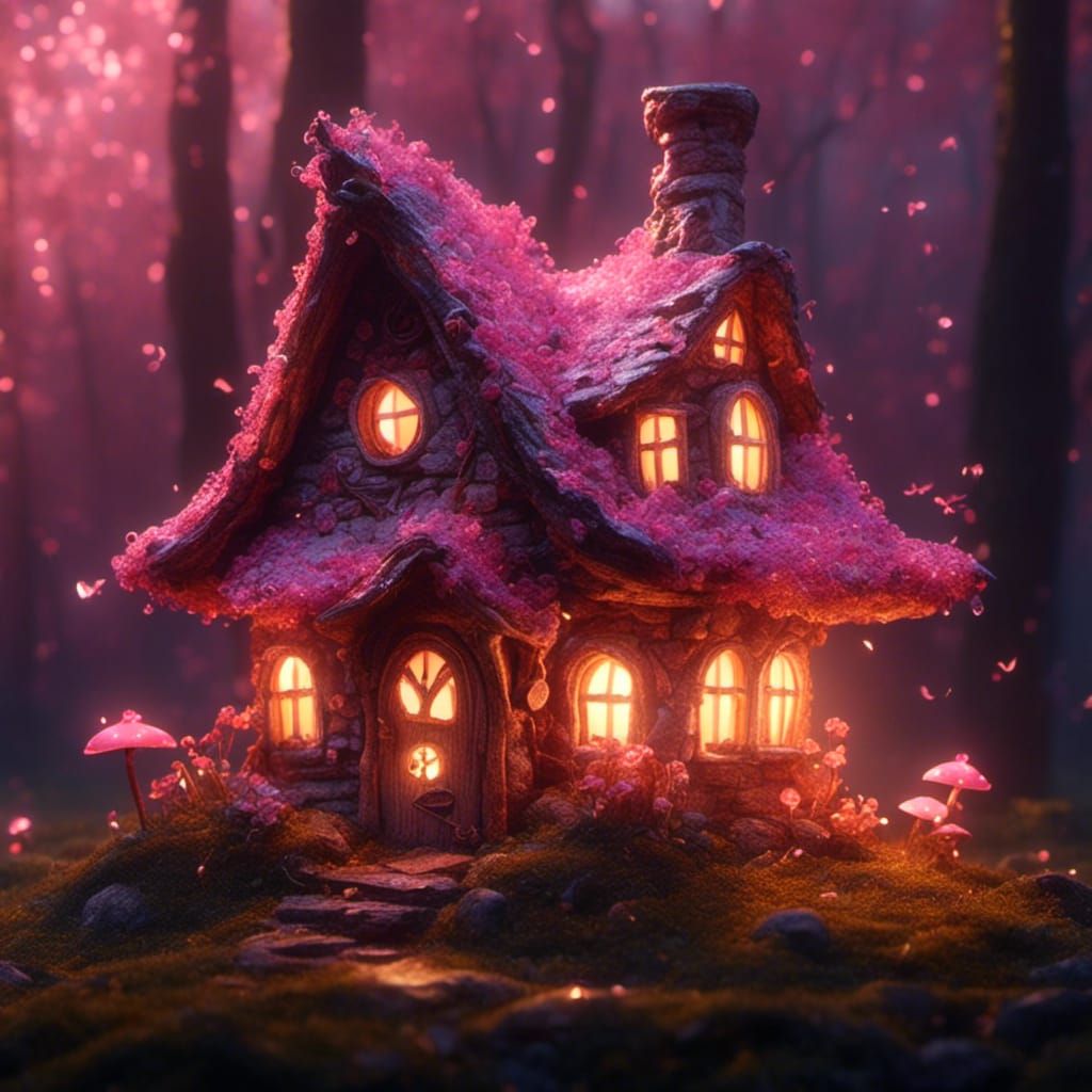 Enchanting Fairy House in Pink Light