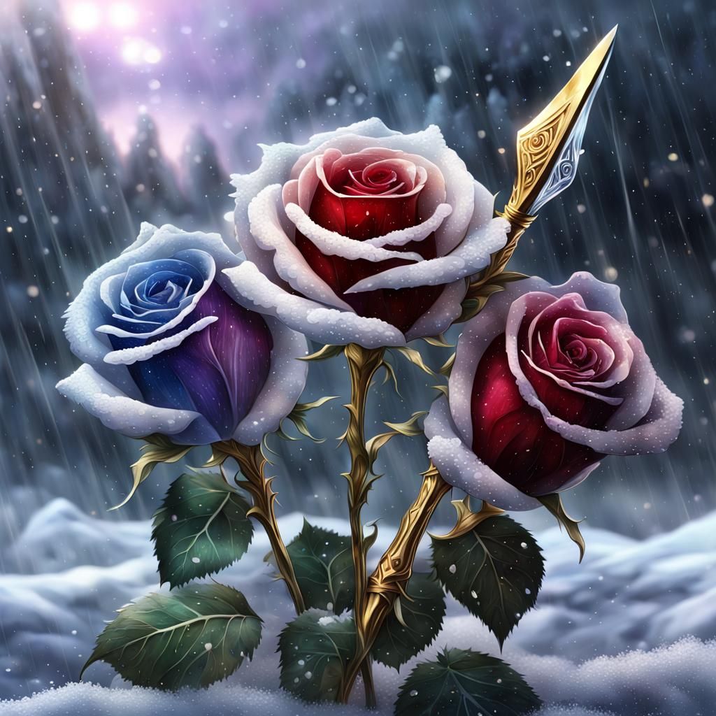 Cosmic Crystal Dissolving with Roses: Dark Fantasy Art