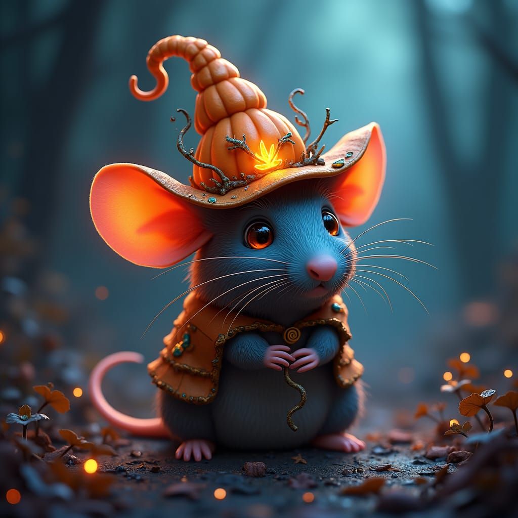 Rat in Mystical Pumpkin Hat, Fantasy Concept Art