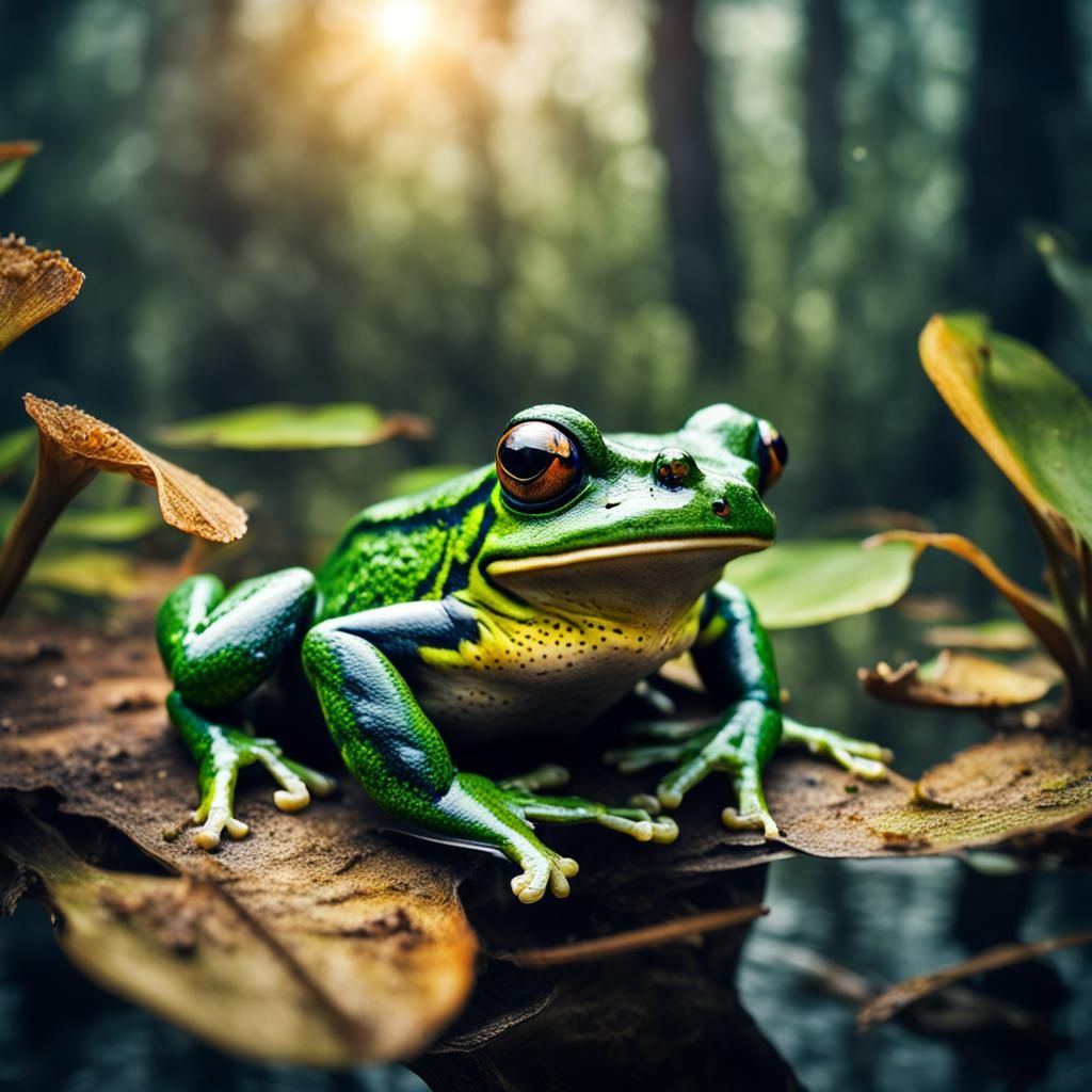 Colorful Frog in Swamps: Hyperrealistic Image