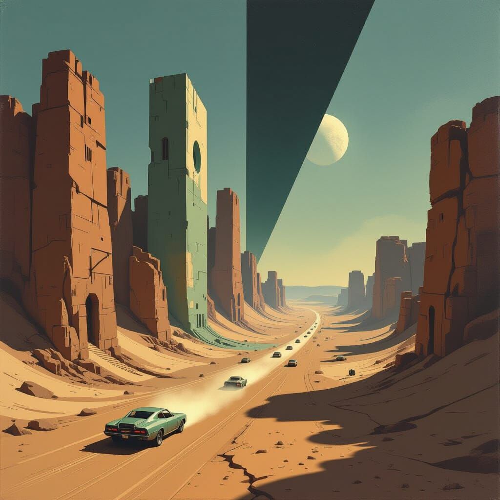 Giorgio de Chirico meet Mad Max.. in mad max chaotic word.. ...