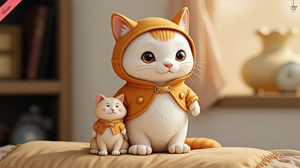 Majestic Feline Duo in Whimsical Watercolor Style