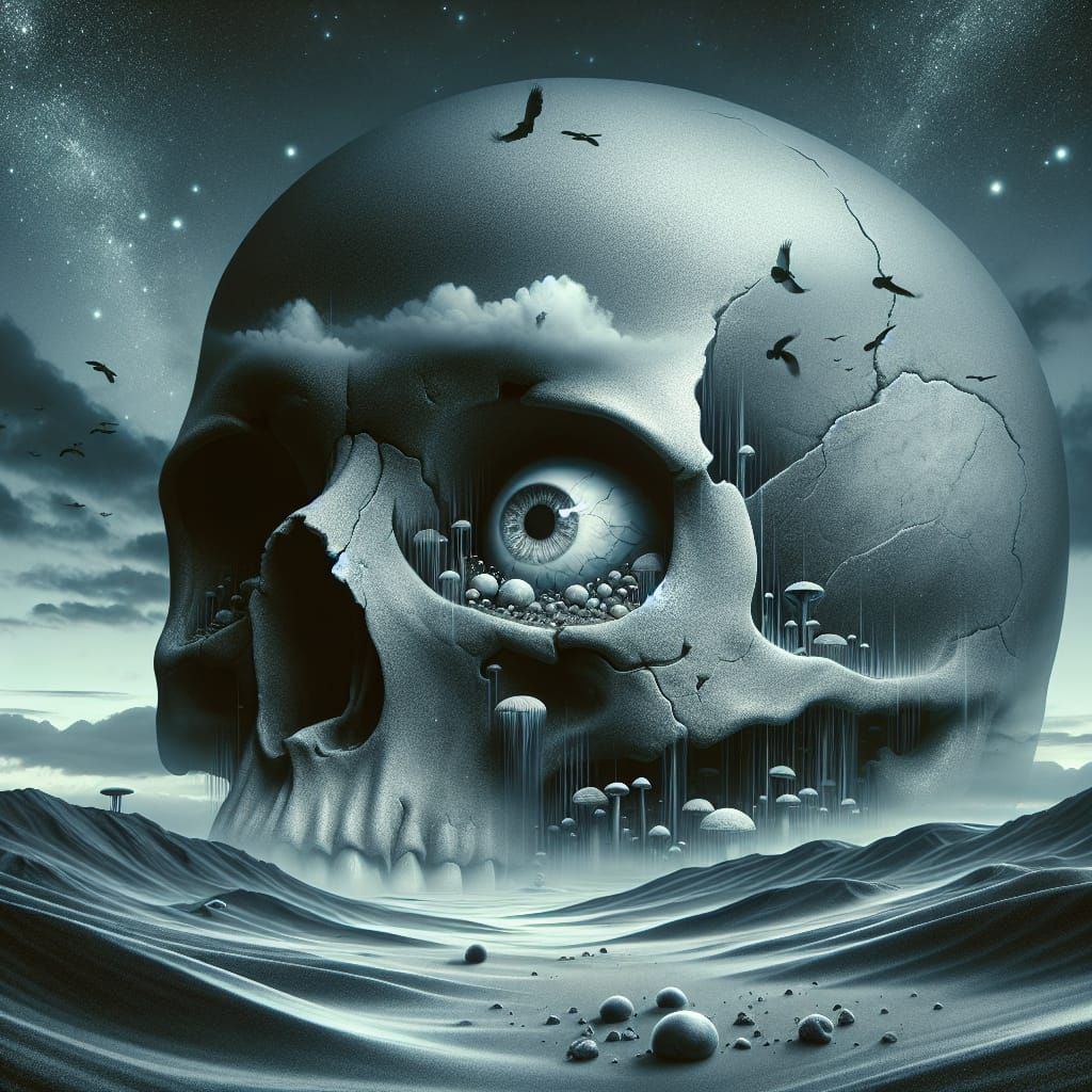 Surreal Skull Landscape Under Twilight Sky