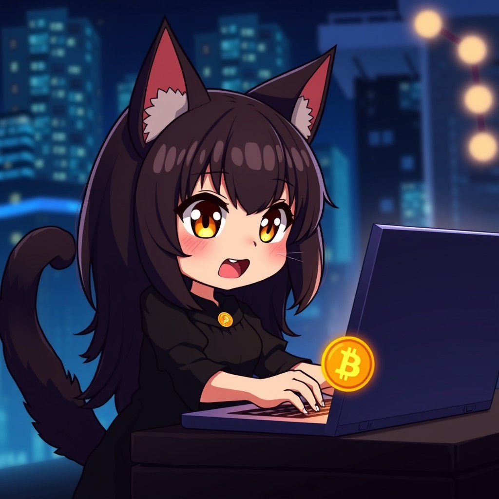Anime Catgirl Buys Bitcoin in Synthwave Style