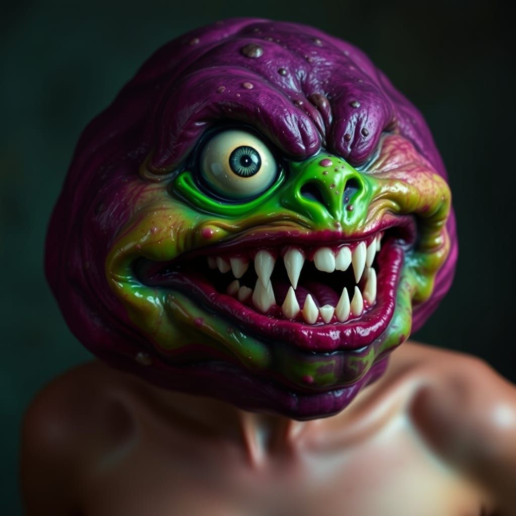 Woman Confronts Oozy Monster with Malicious Grin