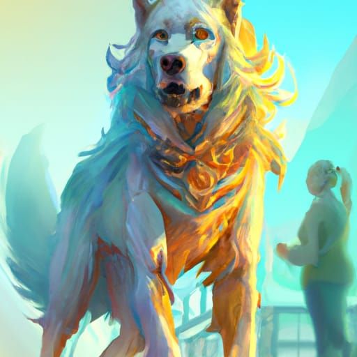 Anthro Great Pyrenees Concept Art in Art Nouveau Style