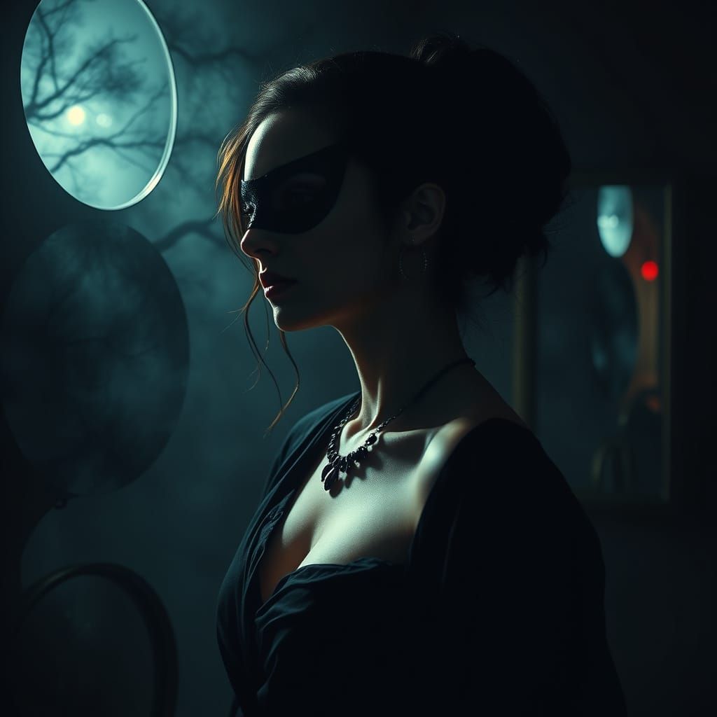 Silhouette féminine  et brume noire.