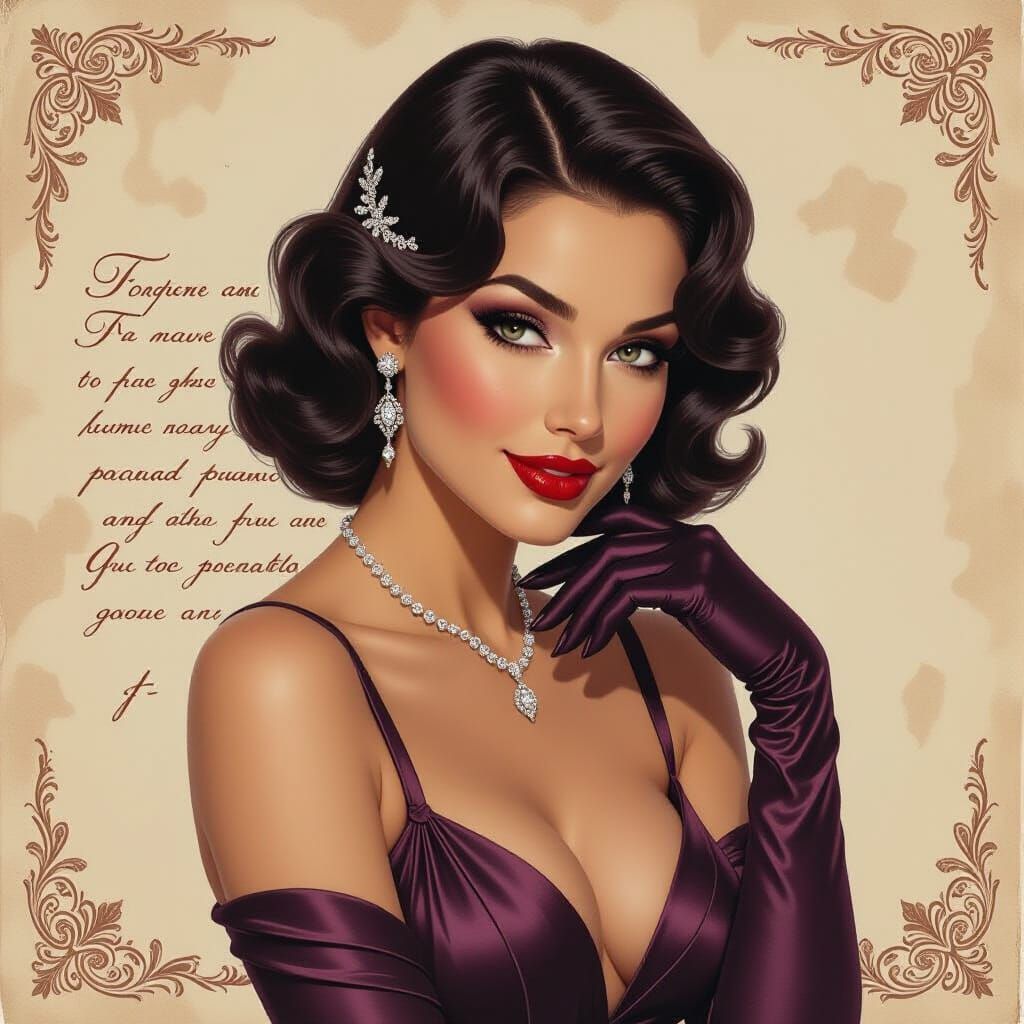 Glamorous Woman Posing with Mischievous Smile in Art Deco St...