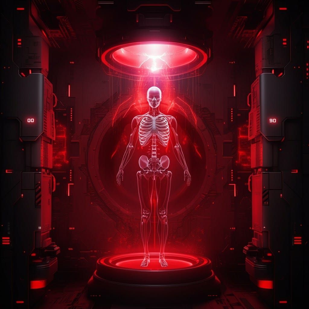 Futuristic CT Scan in Cyberpunk Dystopian Setting