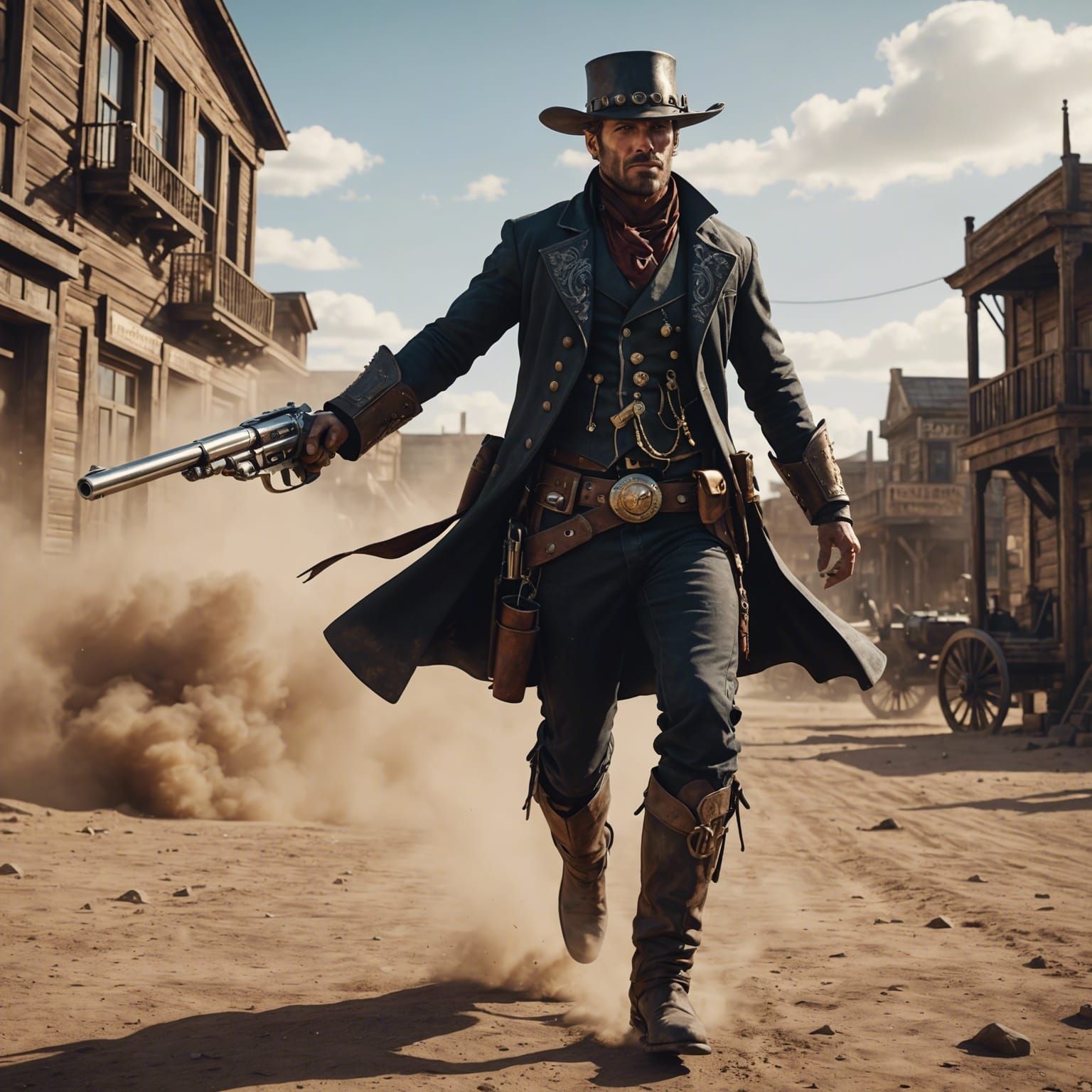 a determined steam punk Wild West gunslinger