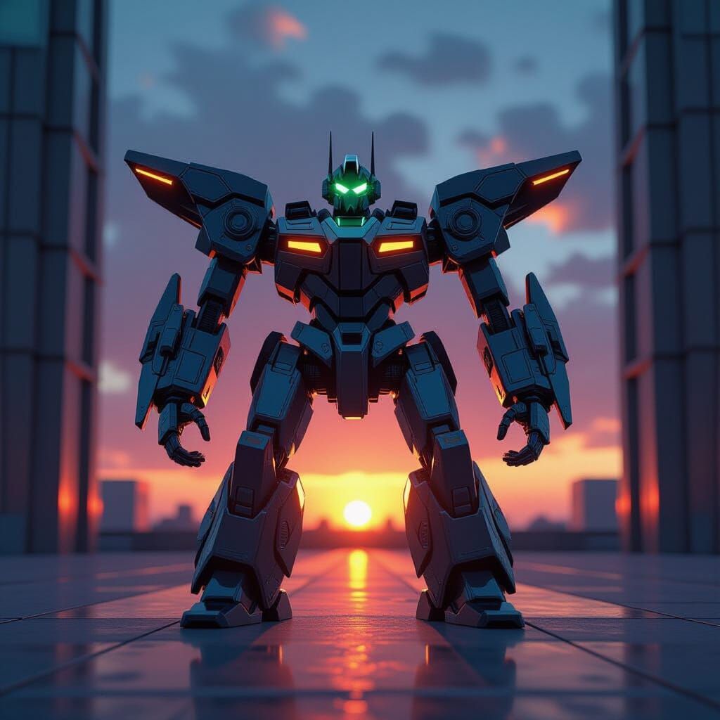 Hyper-Realistic Mech in Sci-Fi Sunset