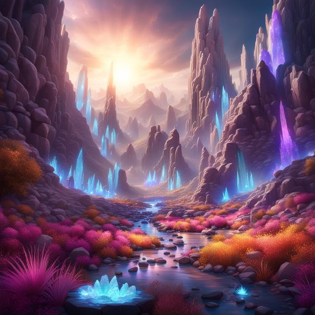 Crystalline Valley Shimmers with Light in Detailed Matte Pai...