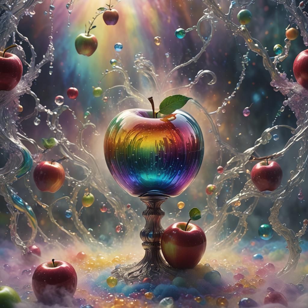Rainbow Glass Apple in Mystical Digital Painting