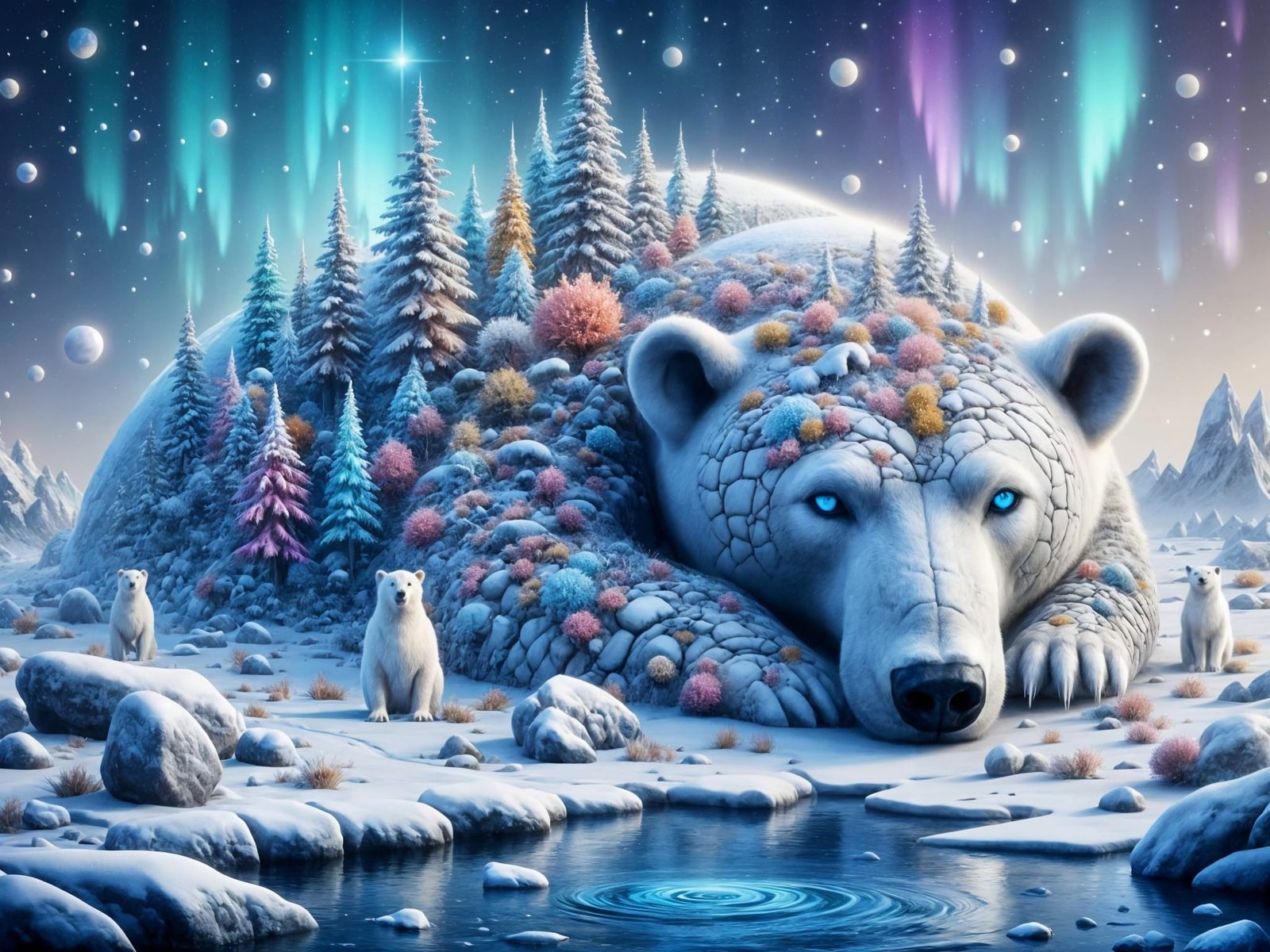 Surreal Winter Wonderland with Majestic Polar Bear