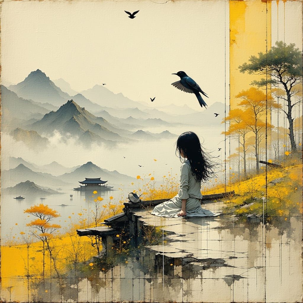 Inksplash: Japanese Spring Dream in Graphite and Oil