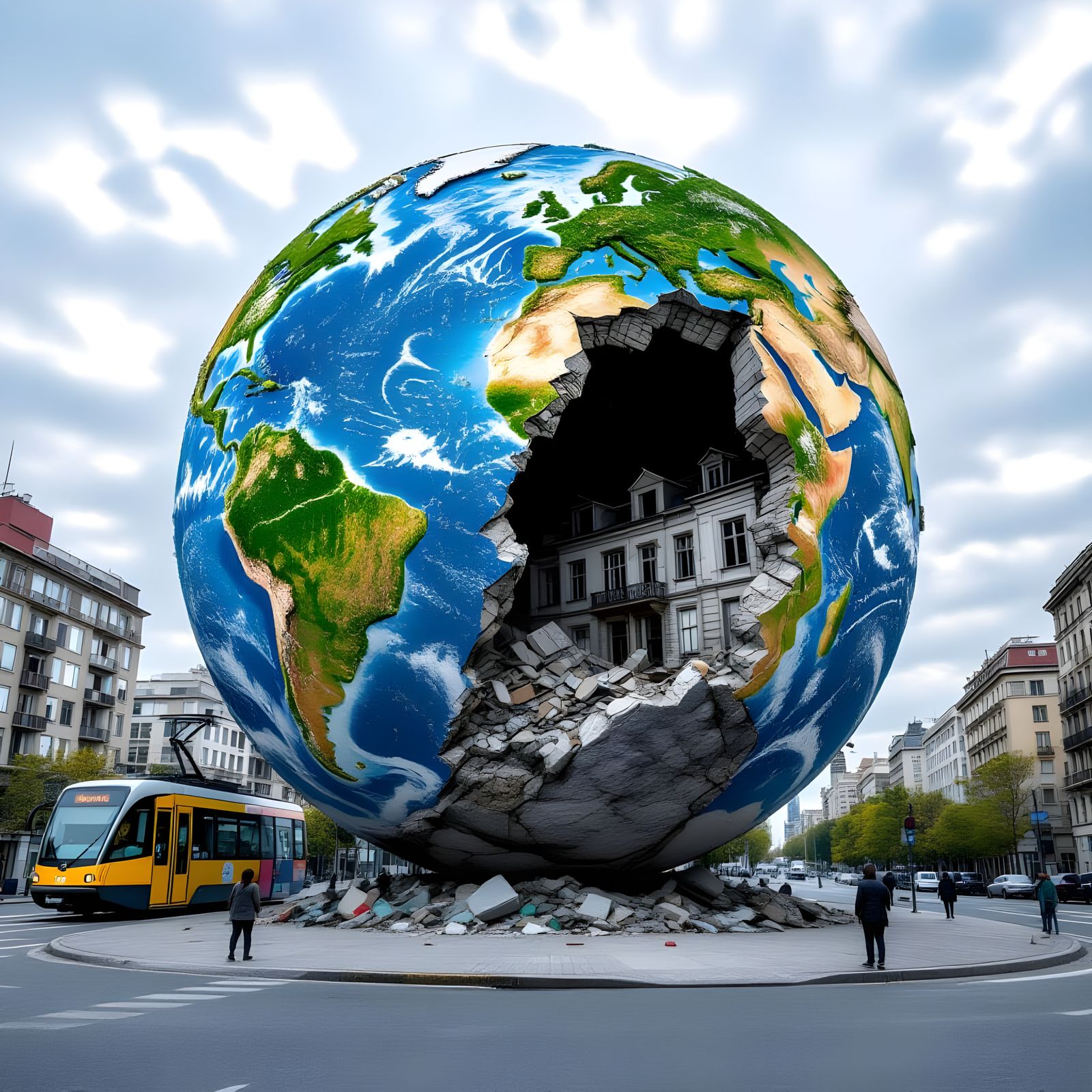 a building art large globe