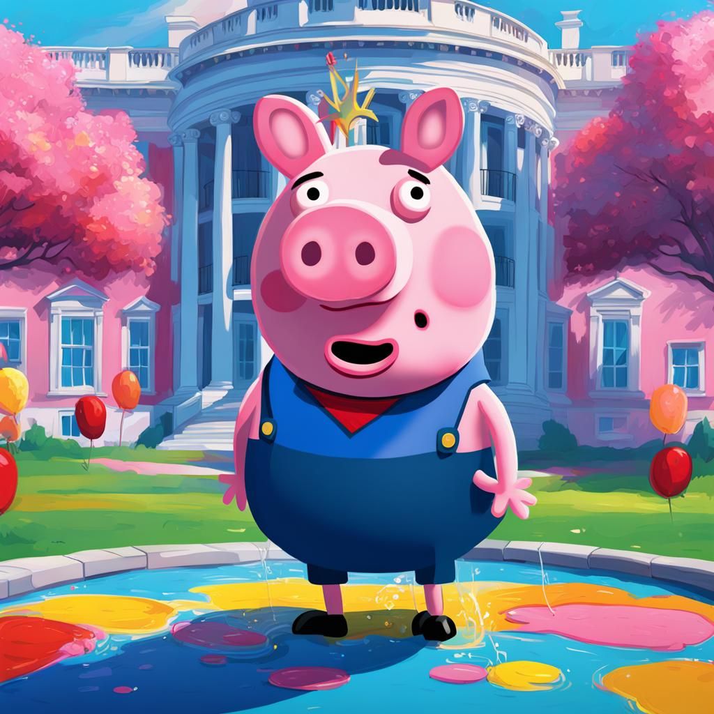 Peppa Pig Visits the White House: Hyperrealistic Splash Art