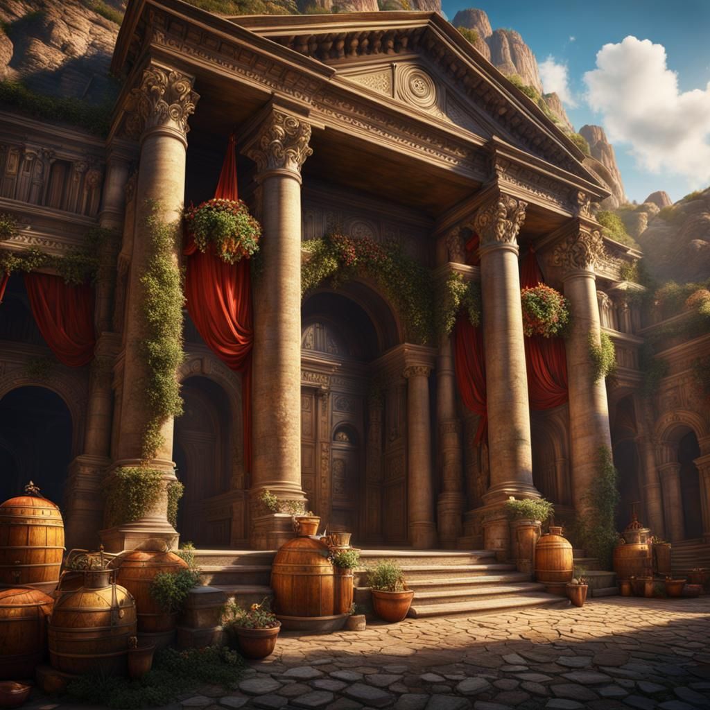 Grand Roman Market Entrance: Detailed Matte Painting