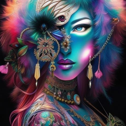 Stunning Raven in Fantasy Mixed Media Style