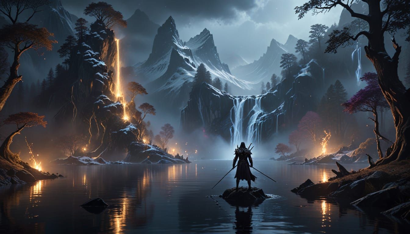 Epic Fantasy Landscape with Dark Elves