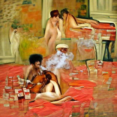 Impressionistic Jazz Scene with Nude Figures