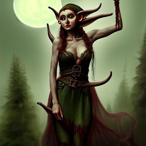 Horror Elf Woman in Detailed Matte Painting